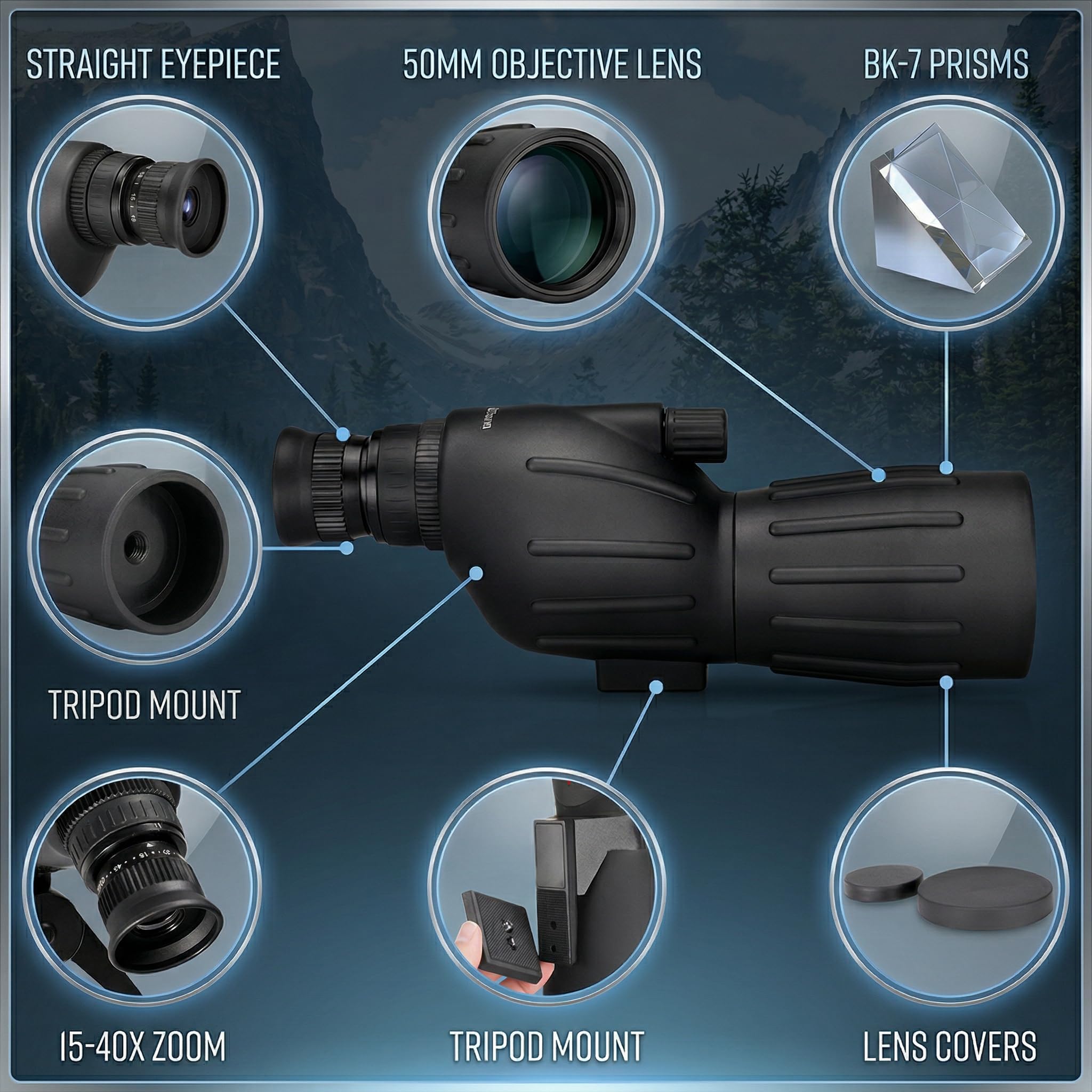 Amazon.com: 360 TACTICAL Portable Spotting Scope 15X-40X50 Grooved
